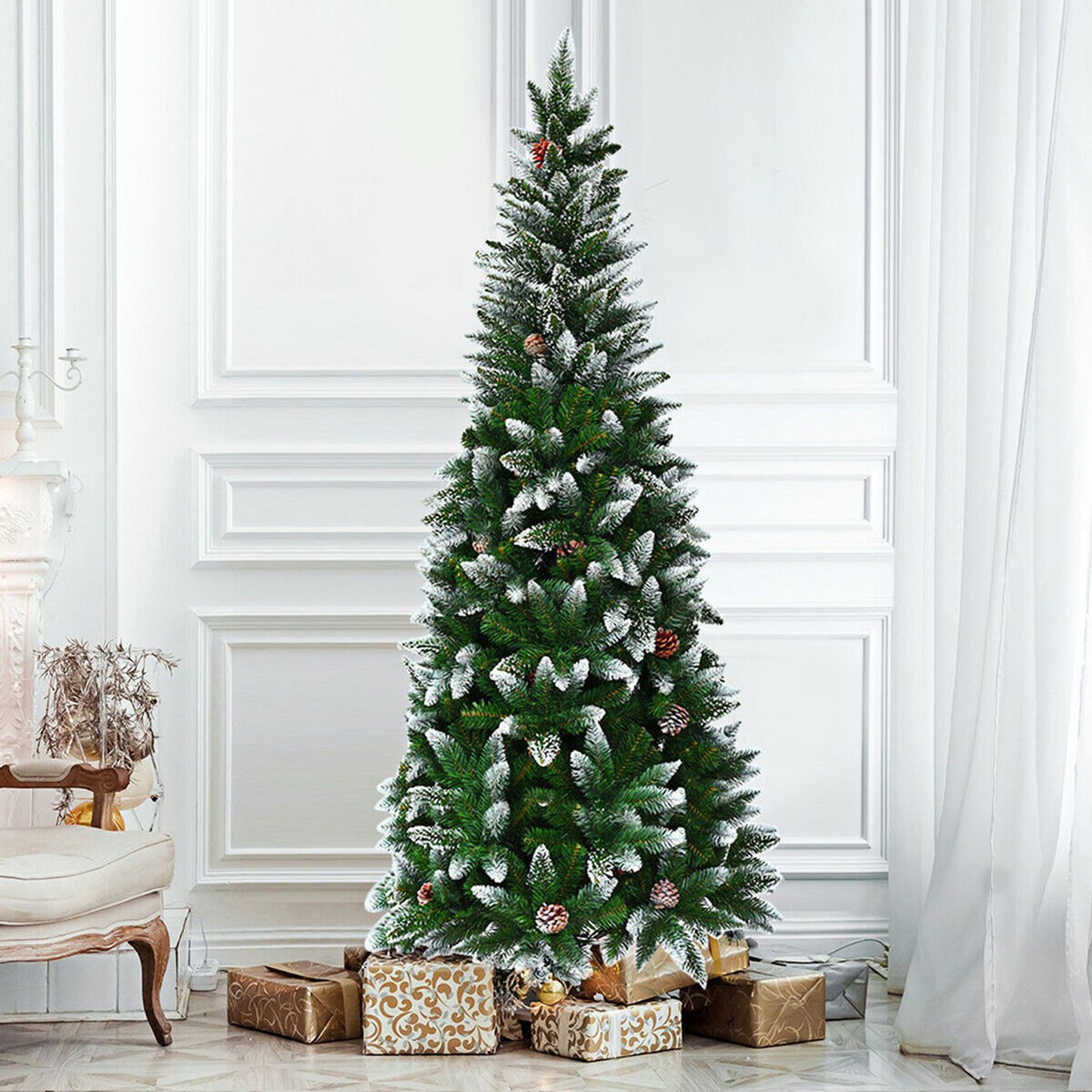 5 Feet Artificial Pencil Christmas Tree, Pine Cones, Green Christmas Tree at Gallery Canada
