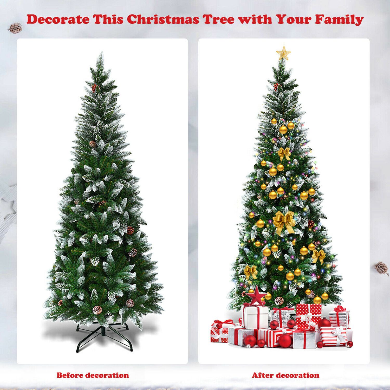 5 Feet Artificial Pencil Christmas Tree, Pine Cones, Green Christmas Tree at Gallery Canada