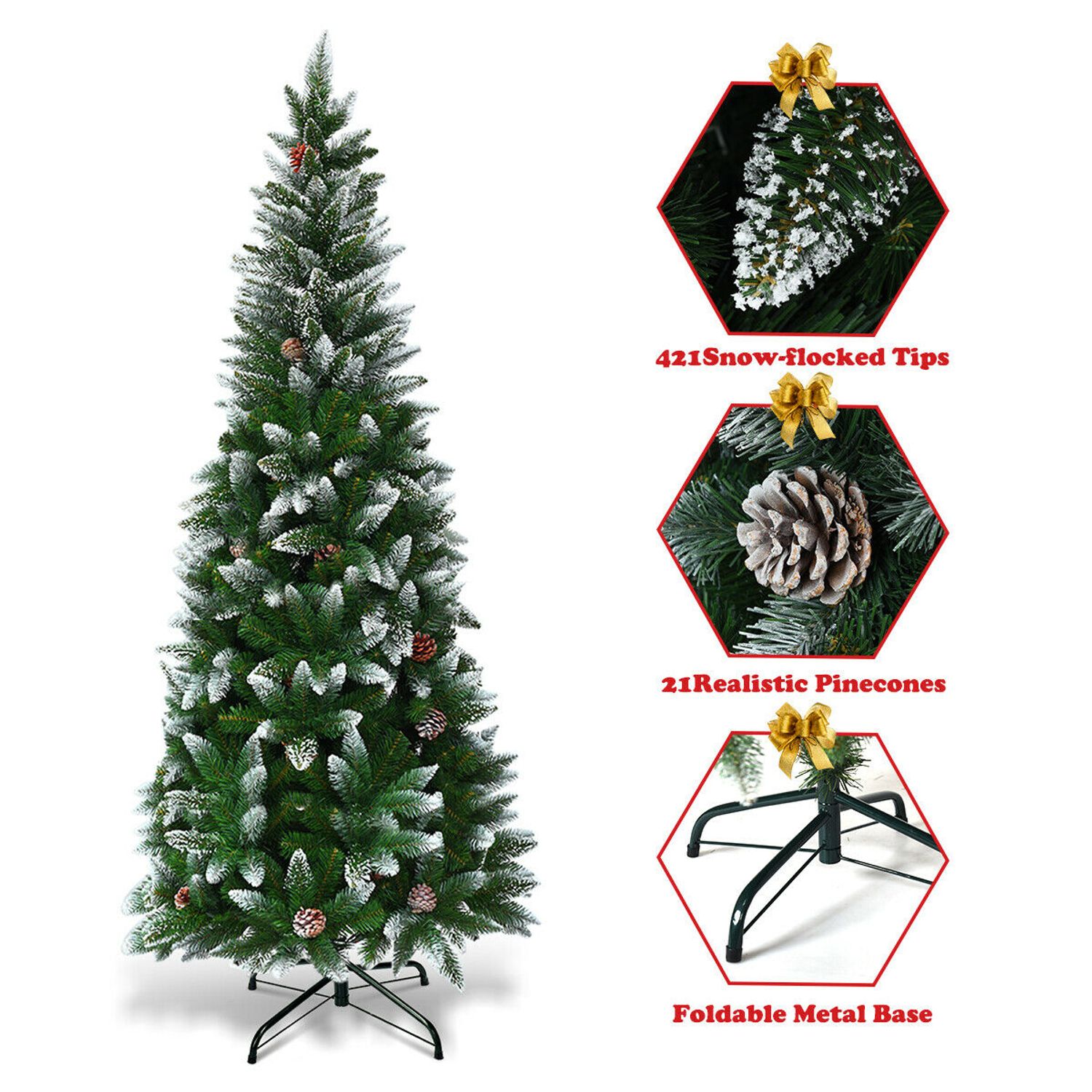 5 Feet Artificial Pencil Christmas Tree, Pine Cones, Green Christmas Tree at Gallery Canada