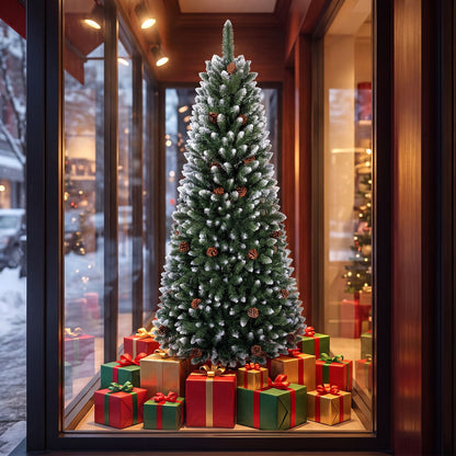 Sapin de Noël artificiel en forme de crayon de 6 pieds, Vert