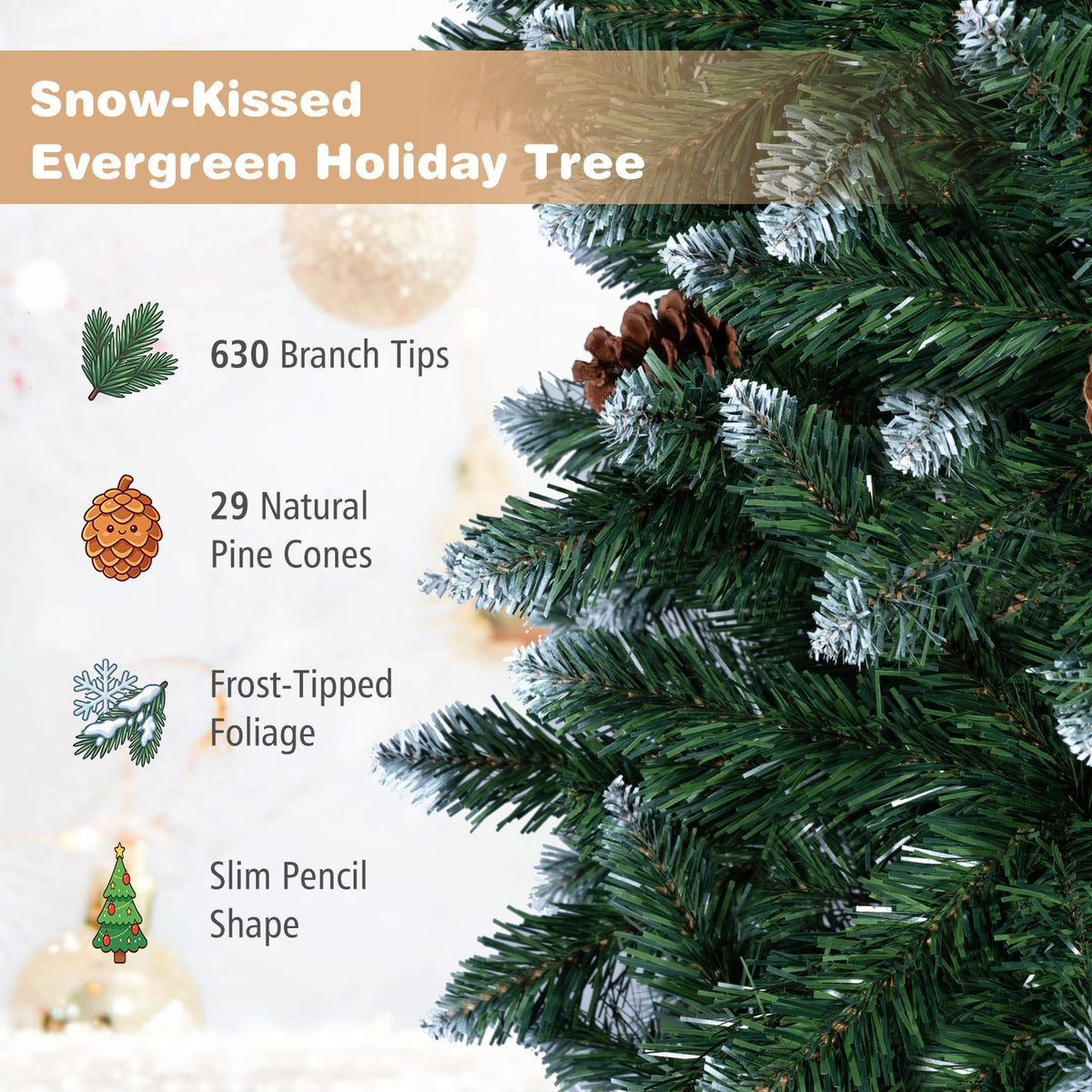 Sapin de Noël artificiel en forme de crayon de 6 pieds, Vert