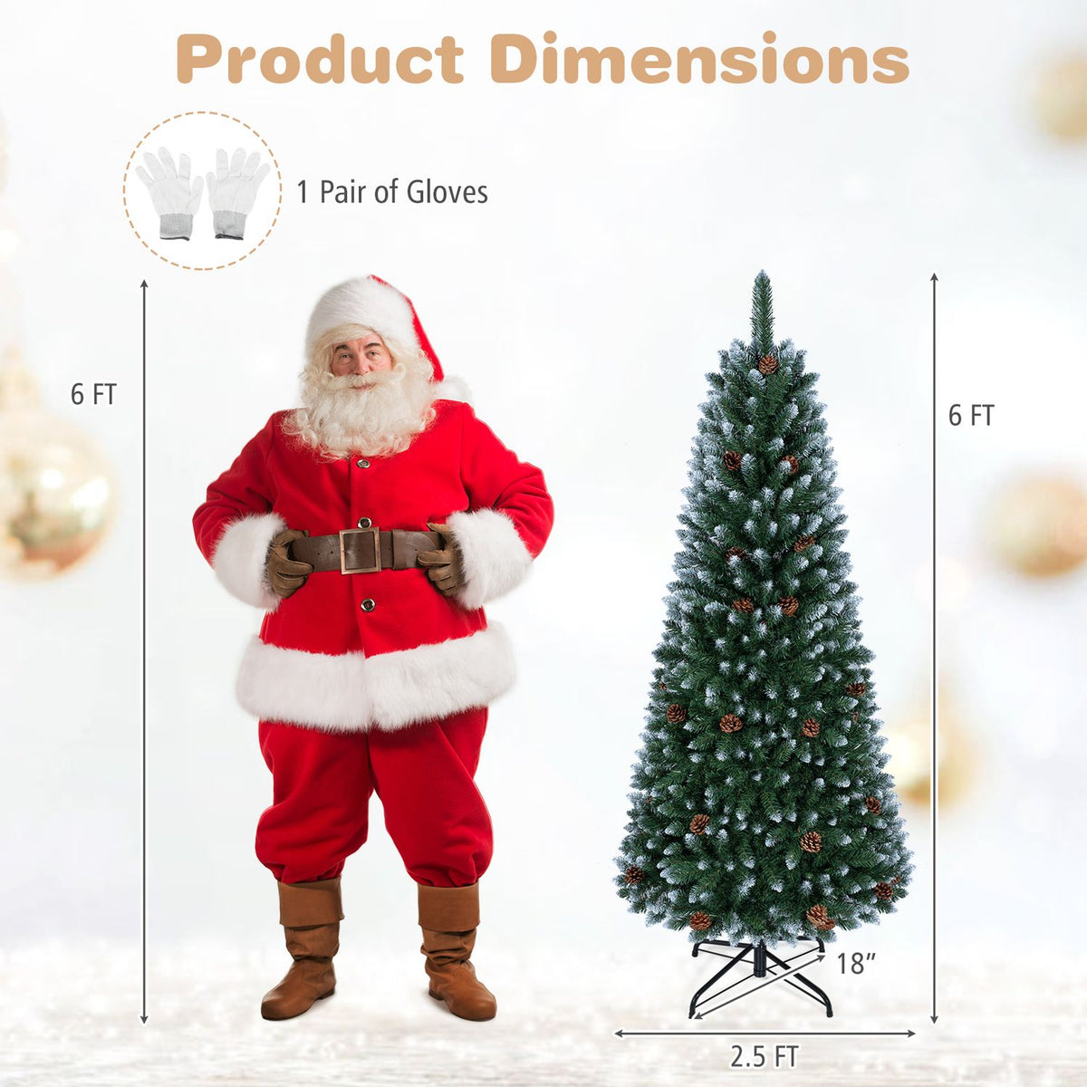 Sapin de Noël artificiel en forme de crayon de 6 pieds, Vert