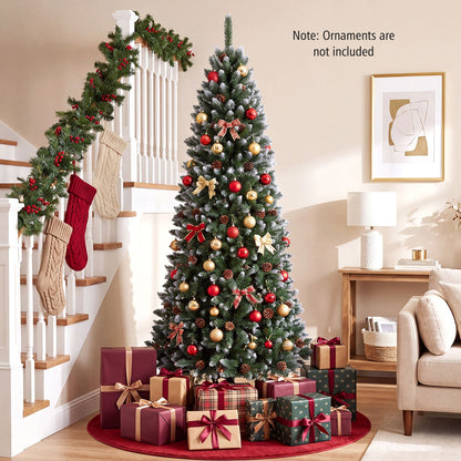 Sapin de Noël artificiel en forme de crayon de 7 pieds, pommes de pin, vert