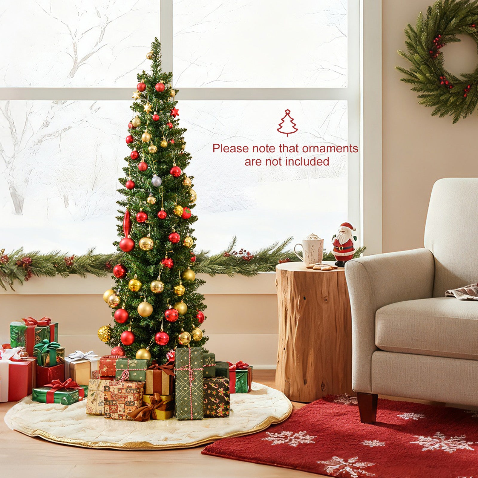 5 Ft Pre-Lit Pencil Artificial Christmas Tree, 150 Warm White LED Lights, Green Christmas Tree at Gallery Canada
