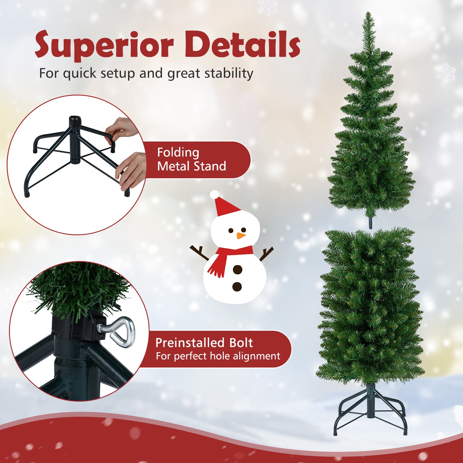 5 Ft Pre-Lit Pencil Artificial Christmas Tree, 150 Warm White LED Lights, Green Christmas Tree at Gallery Canada
