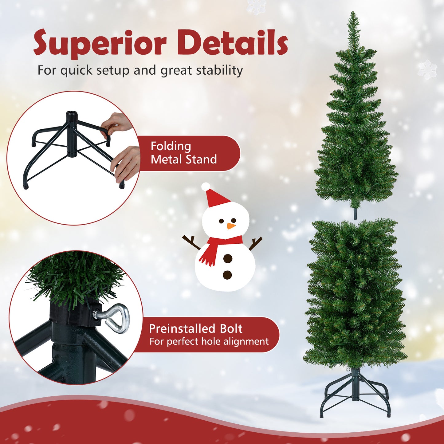 5 Ft Pre-Lit Pencil Artificial Christmas Tree, 150 Warm White LED Lights, Green Christmas Tree at Gallery Canada