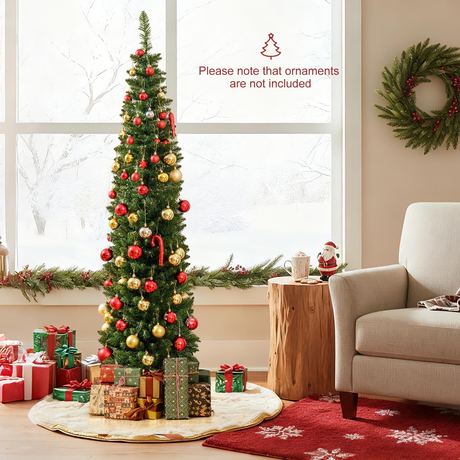 Pre-Lit Pencil Artificial Christmas Tree, 6 ft, Warm White LED Lights, Green Christmas Tree at Gallery Canada