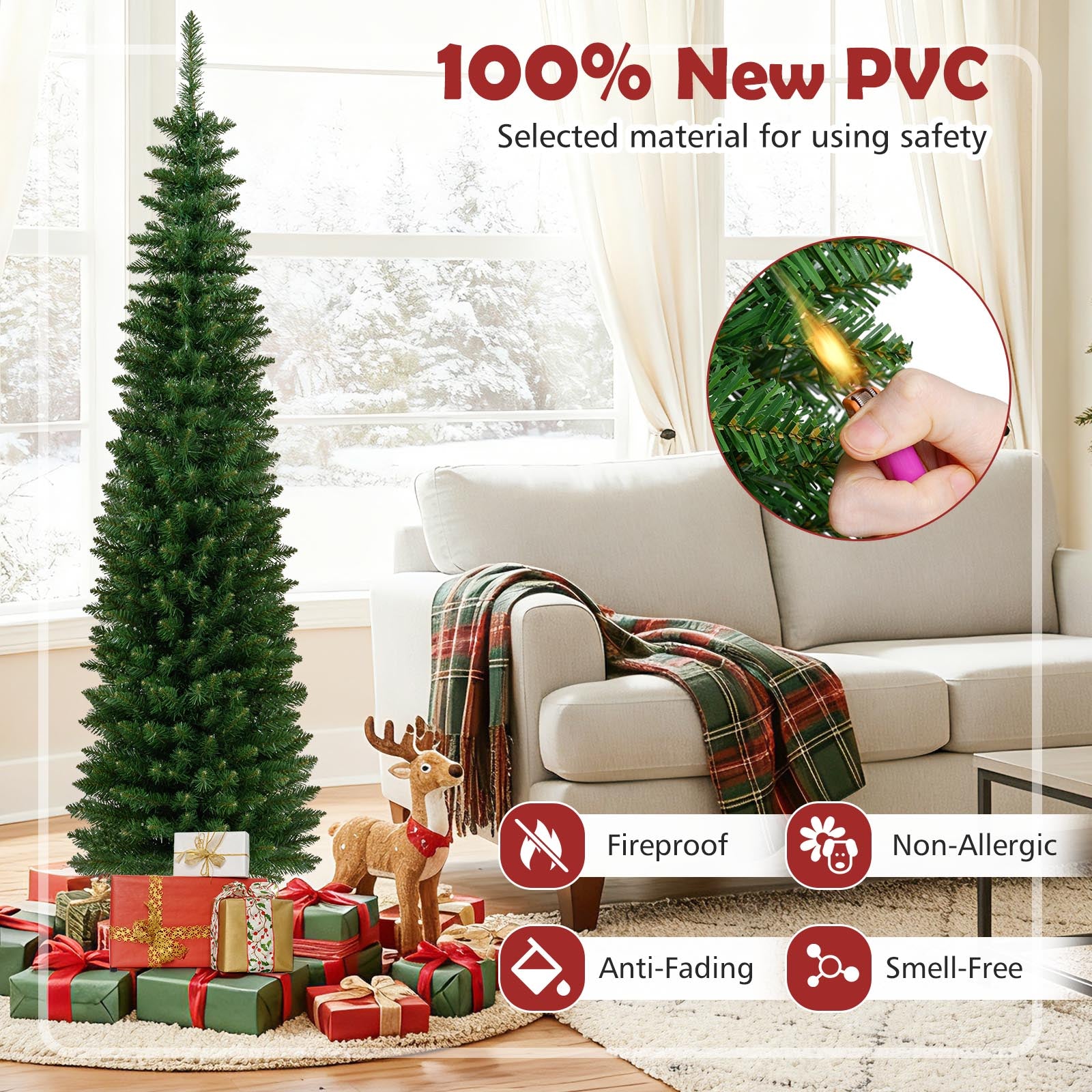 Pre-Lit Pencil Artificial Christmas Tree, 6 ft, Warm White LED Lights, Green Christmas Tree at Gallery Canada