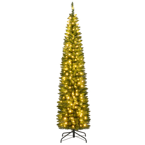 Pre-Lit Pencil Artificial Christmas Tree, 7 ft, 300 Warm White LED Lights, Green