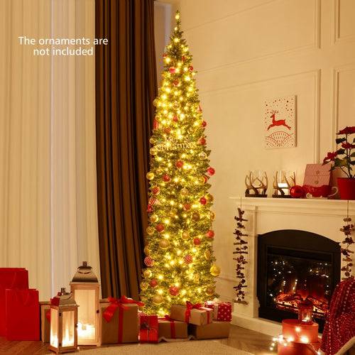 Pre-Lit Pencil Artificial Christmas Tree, 8 Ft, Warm White LED Lights, Green