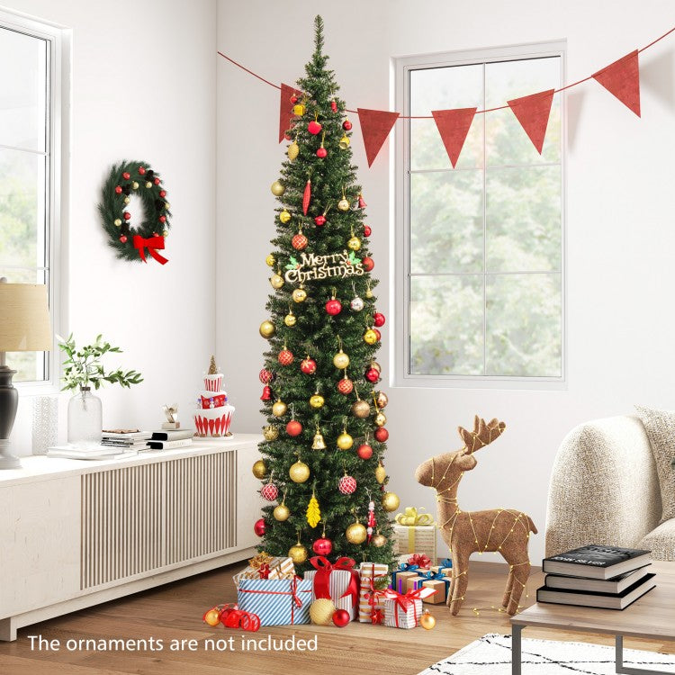 Pre-Lit Pencil Artificial Christmas Tree, 8 Ft, Warm White LED Lights, Green Christmas Tree at Gallery Canada