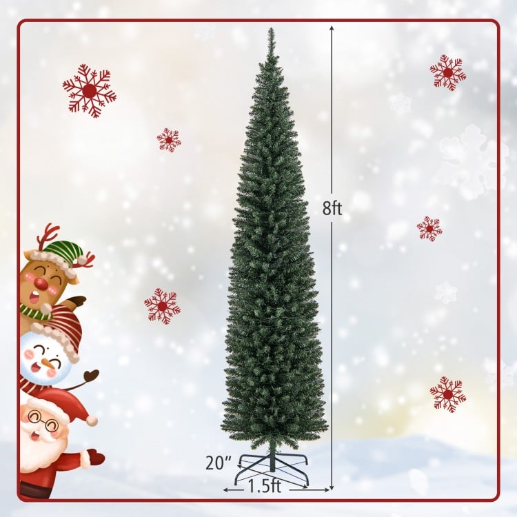 Pre-Lit Pencil Artificial Christmas Tree, 8 Ft, Warm White LED Lights, Green Christmas Tree at Gallery Canada