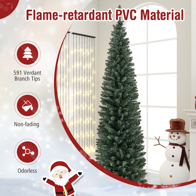 Pre-Lit Pencil Artificial Christmas Tree, 8 Ft, Warm White LED Lights, Green Christmas Tree at Gallery Canada