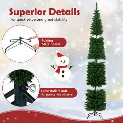 Pre-Lit Pencil Artificial Christmas Tree, 9 ft, 400 Warm White LED Lights, Green Christmas Tree at Gallery Canada