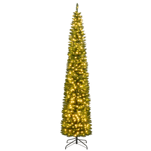 Pre-Lit Pencil Artificial Christmas Tree, 9 ft, 400 Warm White LED Lights, Green