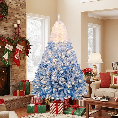 5/6/7/8 FT Artificial Christmas Tree with Warm White LED Lights and 8 Modes-7 Feet, Blue