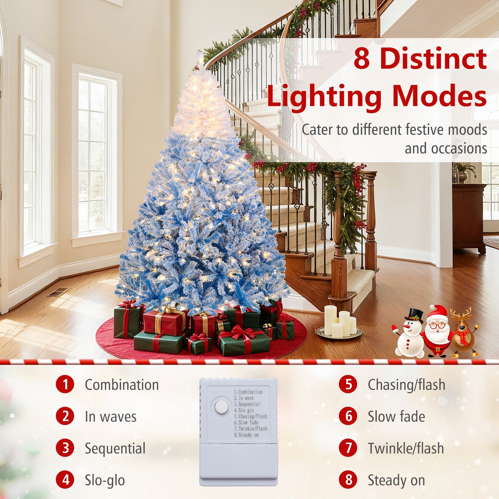 5/6/7/8 FT Artificial Christmas Tree with Warm White LED Lights and 8 Modes-7 Feet, Blue Christmas Tree at Gallery Canada