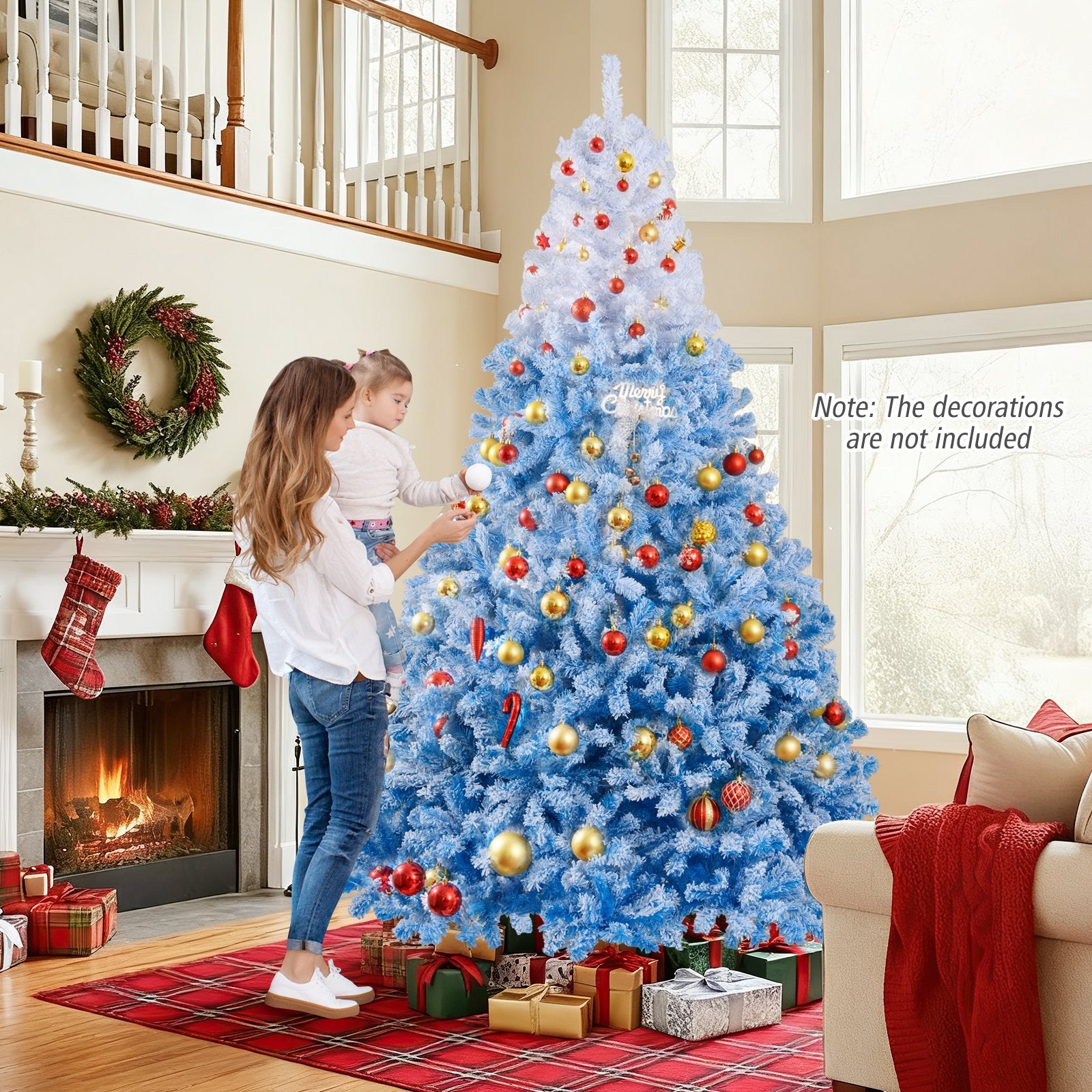 5/6/7/8 FT Artificial Christmas Tree with Warm White LED Lights and 8 Modes-8 Feet, Blue Christmas Tree at Gallery Canada