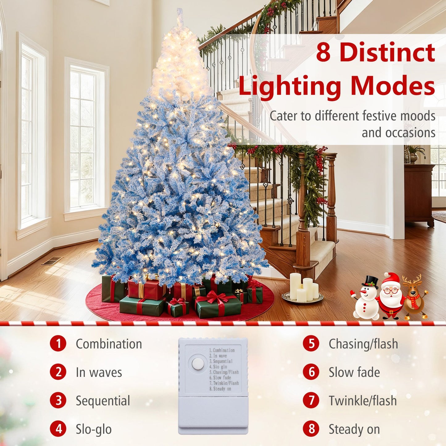 5/6/7/8 FT Artificial Christmas Tree with Warm White LED Lights and 8 Modes-8 Feet, Blue Christmas Tree at Gallery Canada