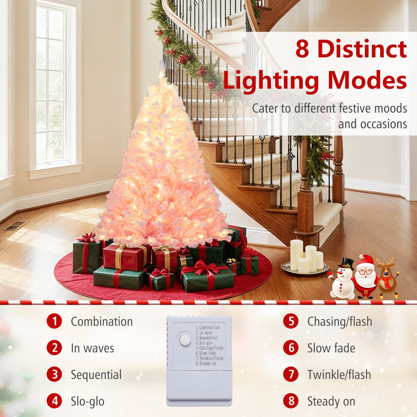 5/6/7/8 FT Artificial Christmas Tree with Warm White LED Lights and 8 Modes for Holiday-5 Feet, Pink Christmas Tree at Gallery Canada