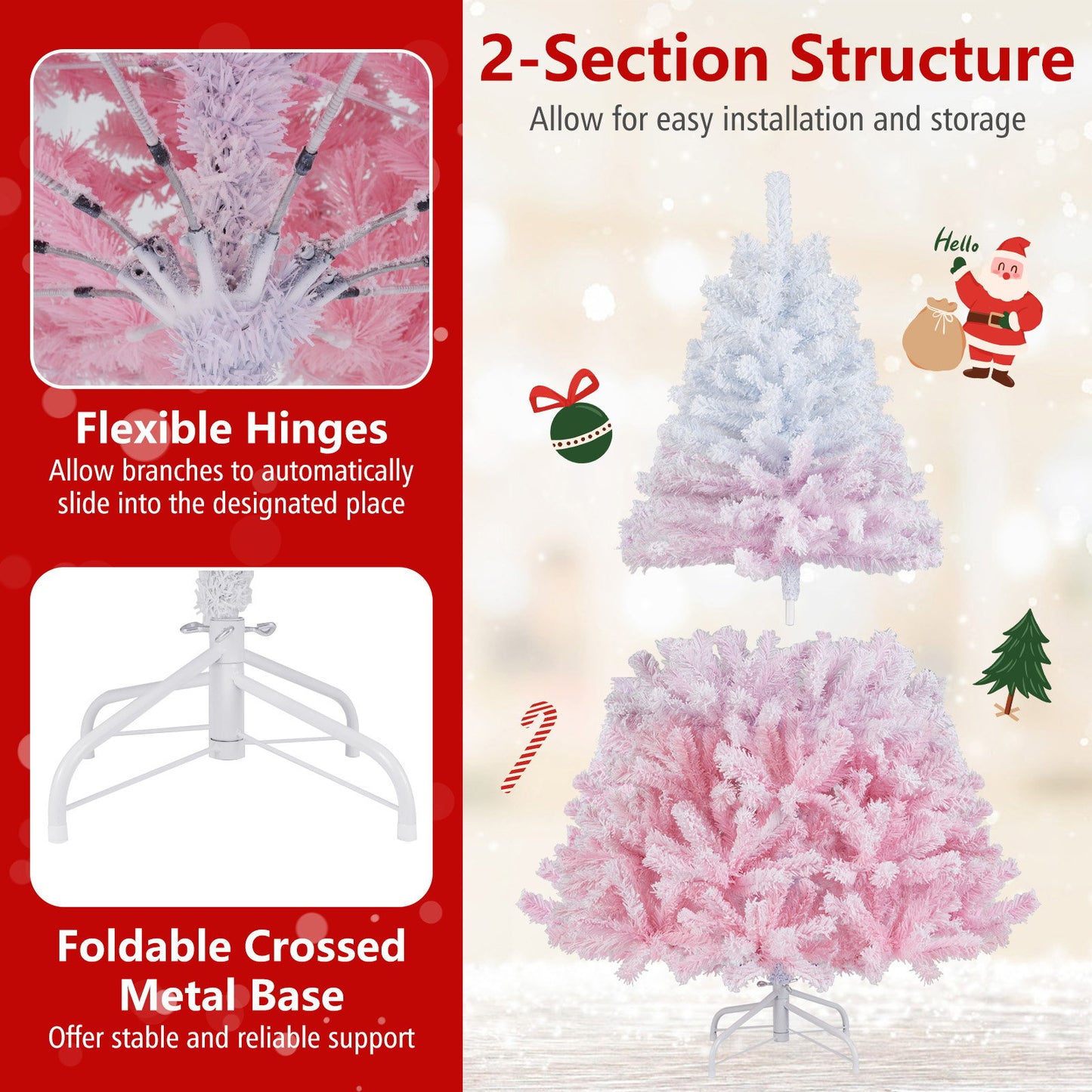 5/6/7/8 FT Artificial Christmas Tree with Warm White LED Lights and 8 Modes for Holiday-5 Feet, Pink Christmas Tree at Gallery Canada