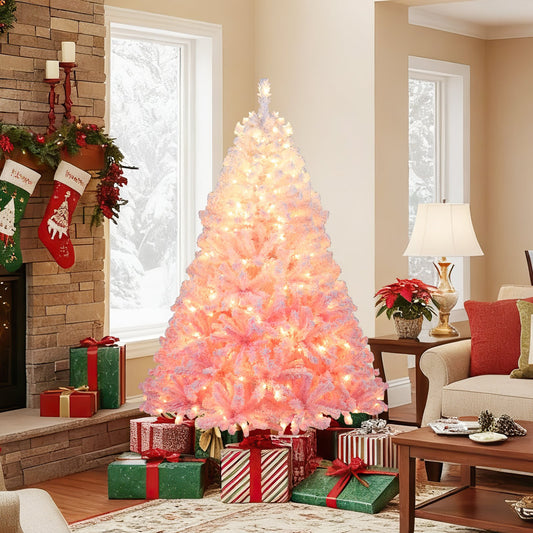 5/6/7/8 FT Artificial Christmas Tree with Warm White LED Lights and 8 Modes for Holiday-6 Feet, Pink Christmas Tree Options at Gallery Canada