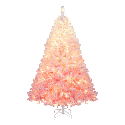 5/6/7/8 FT Artificial Christmas Tree with Warm White LED Lights and 8 Modes for Holiday-6 Feet, Pink