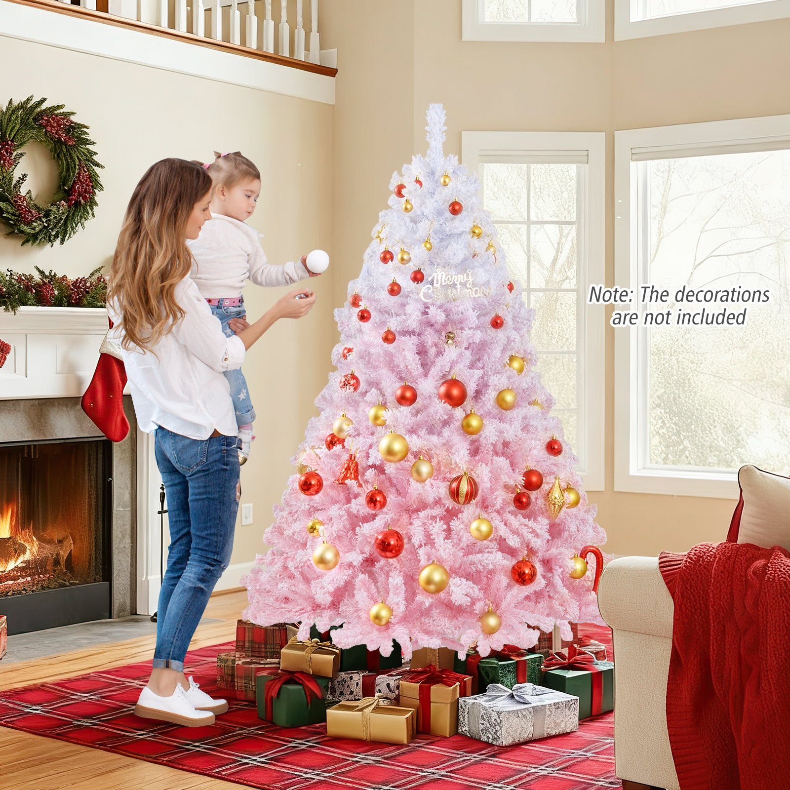 5/6/7/8 FT Artificial Christmas Tree with Warm White LED Lights and 8 Modes for Holiday-6 Feet, Pink Christmas Tree at Gallery Canada