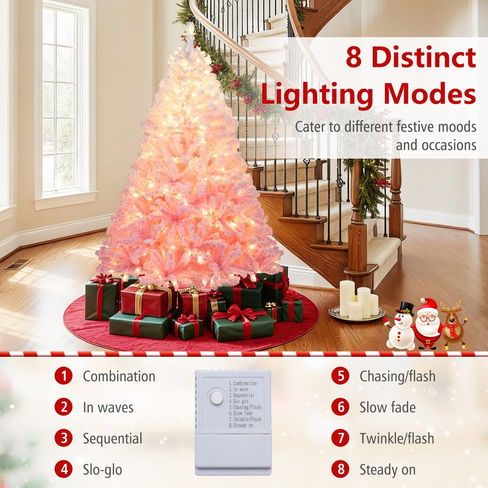 5/6/7/8 FT Artificial Christmas Tree with Warm White LED Lights and 8 Modes for Holiday-6 Feet, Pink Christmas Tree at Gallery Canada