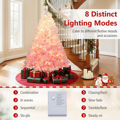5/6/7/8 FT Artificial Christmas Tree with Warm White LED Lights and 8 Modes for Holiday-6 Feet, Pink Christmas Tree at Gallery Canada