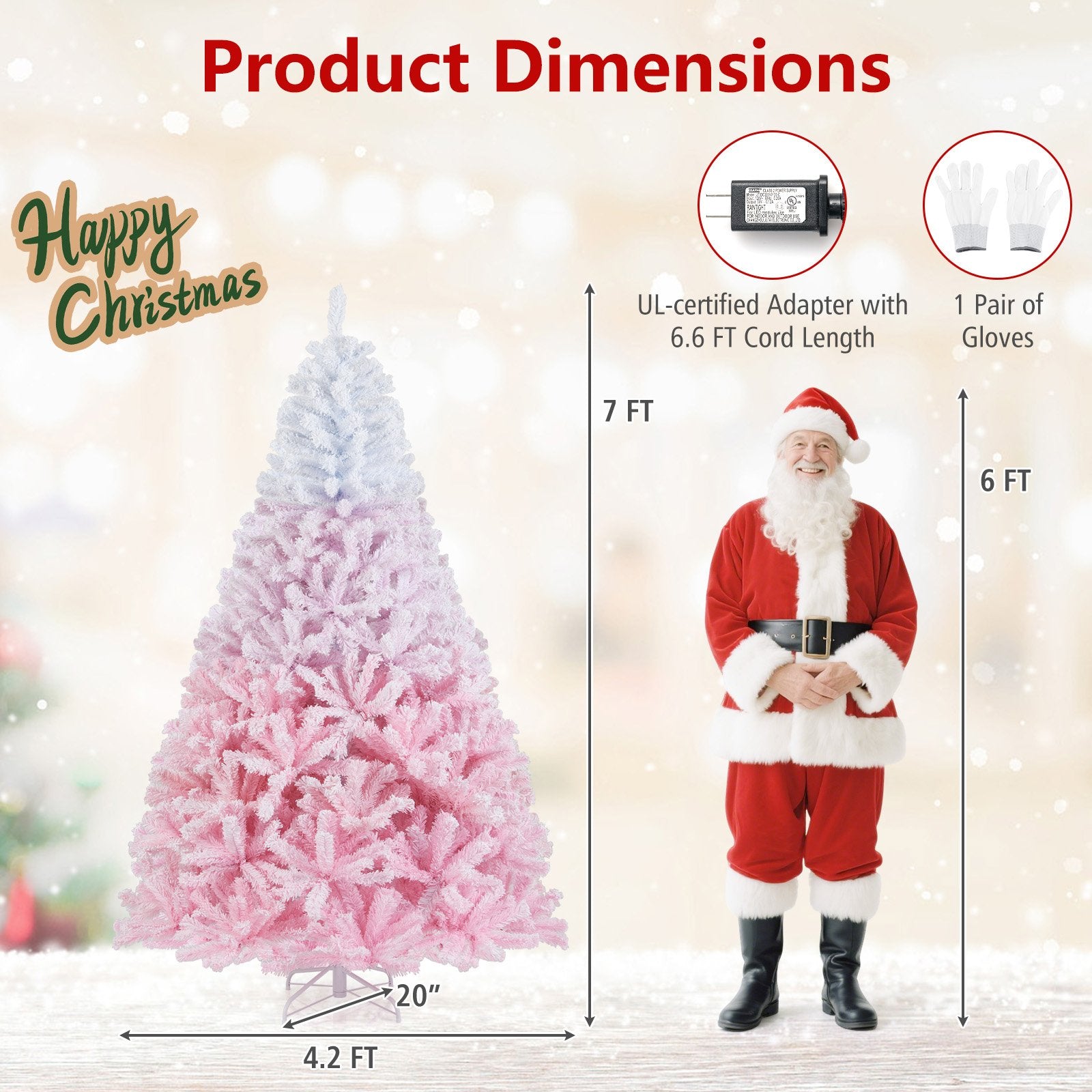 5/6/7/8 FT Artificial Christmas Tree with Warm White LED Lights and 8 Modes for Holiday-7 Feet, Pink Christmas Tree at Gallery Canada