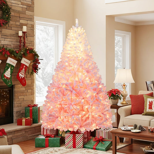 5/6/7/8 FT Artificial Christmas Tree with Warm White LED Lights and 8 Modes for Holiday-7 Feet, Pink Christmas Tree Options at Gallery Canada