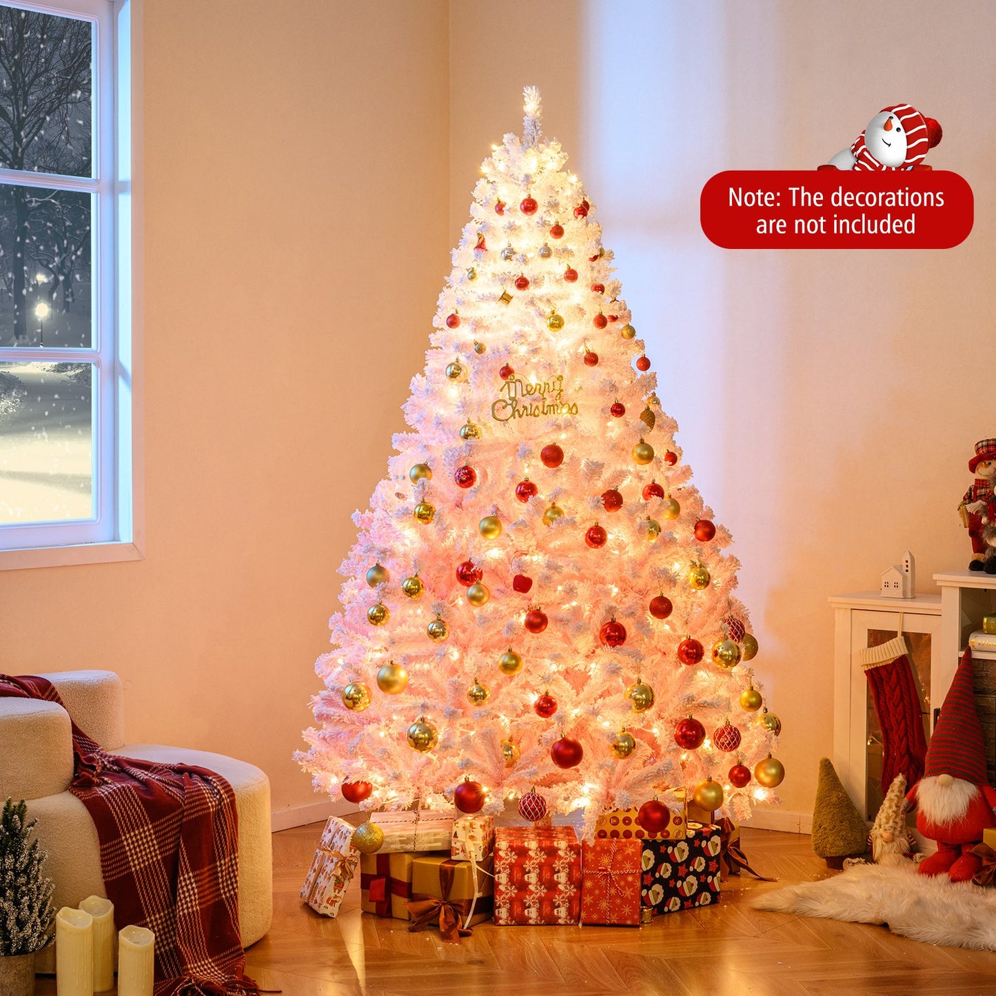 5/6/7/8 FT Artificial Christmas Tree with Warm White LED Lights and 8 Modes for Holiday-7 Feet, Pink Christmas Tree at Gallery Canada