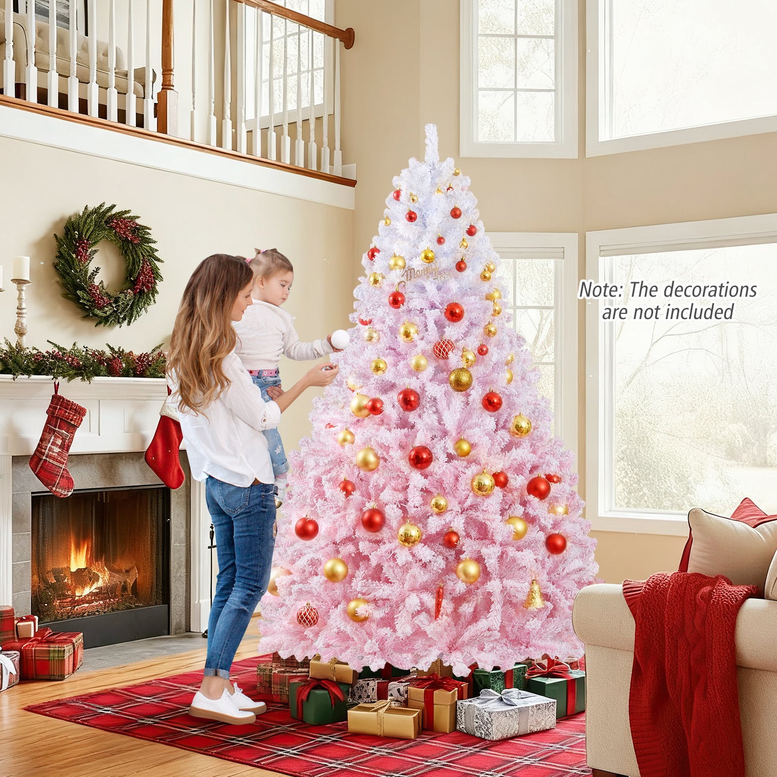 5/6/7/8 FT Artificial Christmas Tree with Warm White LED Lights and 8 Modes for Holiday-7 Feet, Pink Christmas Tree at Gallery Canada