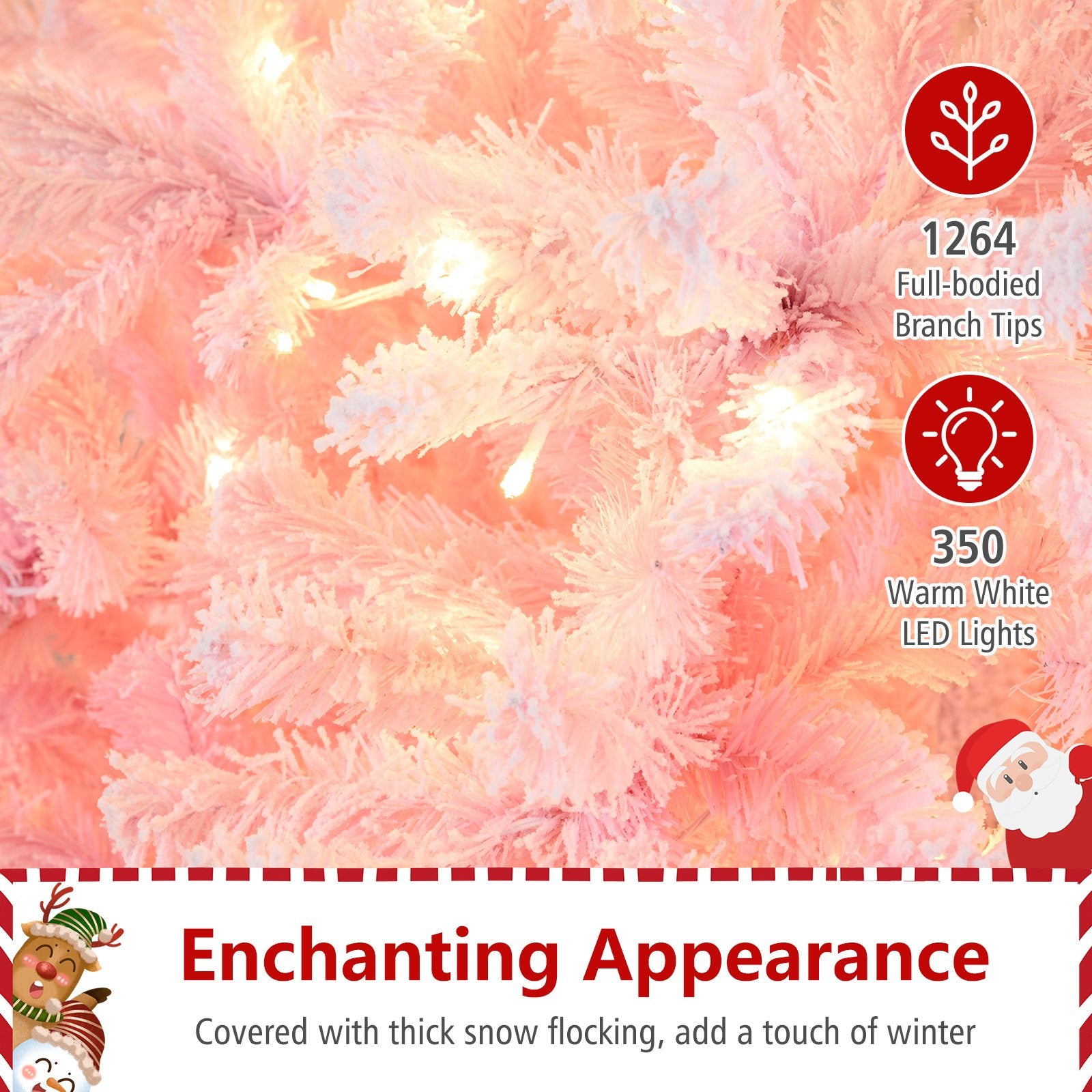 5/6/7/8 FT Artificial Christmas Tree with Warm White LED Lights and 8 Modes for Holiday-7 Feet, Pink Christmas Tree at Gallery Canada