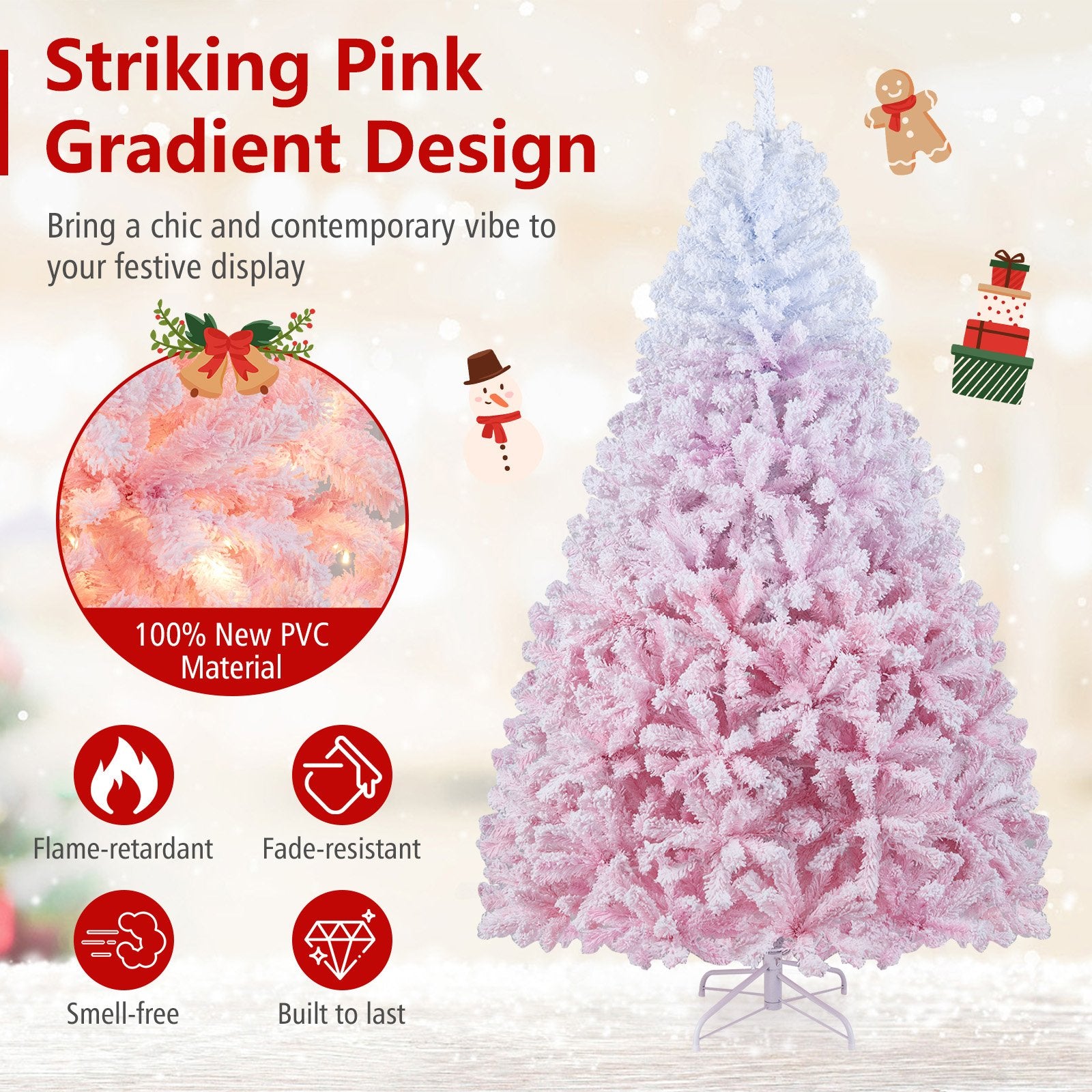 5/6/7/8 FT Artificial Christmas Tree with Warm White LED Lights and 8 Modes for Holiday-7 Feet, Pink Christmas Tree at Gallery Canada
