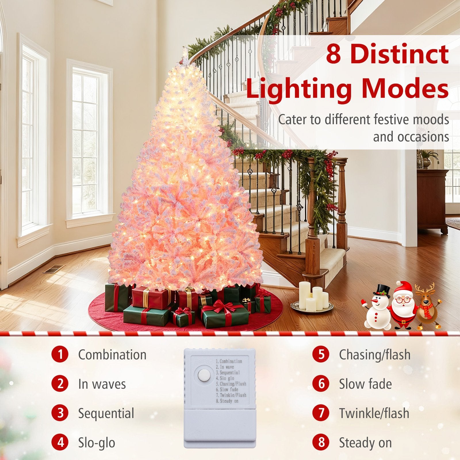 5/6/7/8 FT Artificial Christmas Tree with Warm White LED Lights and 8 Modes for Holiday-7 Feet, Pink Christmas Tree at Gallery Canada