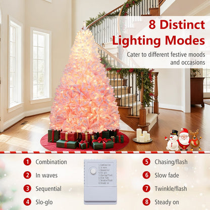 5/6/7/8 FT Artificial Christmas Tree with Warm White LED Lights and 8 Modes for Holiday-7 Feet, Pink Christmas Tree at Gallery Canada