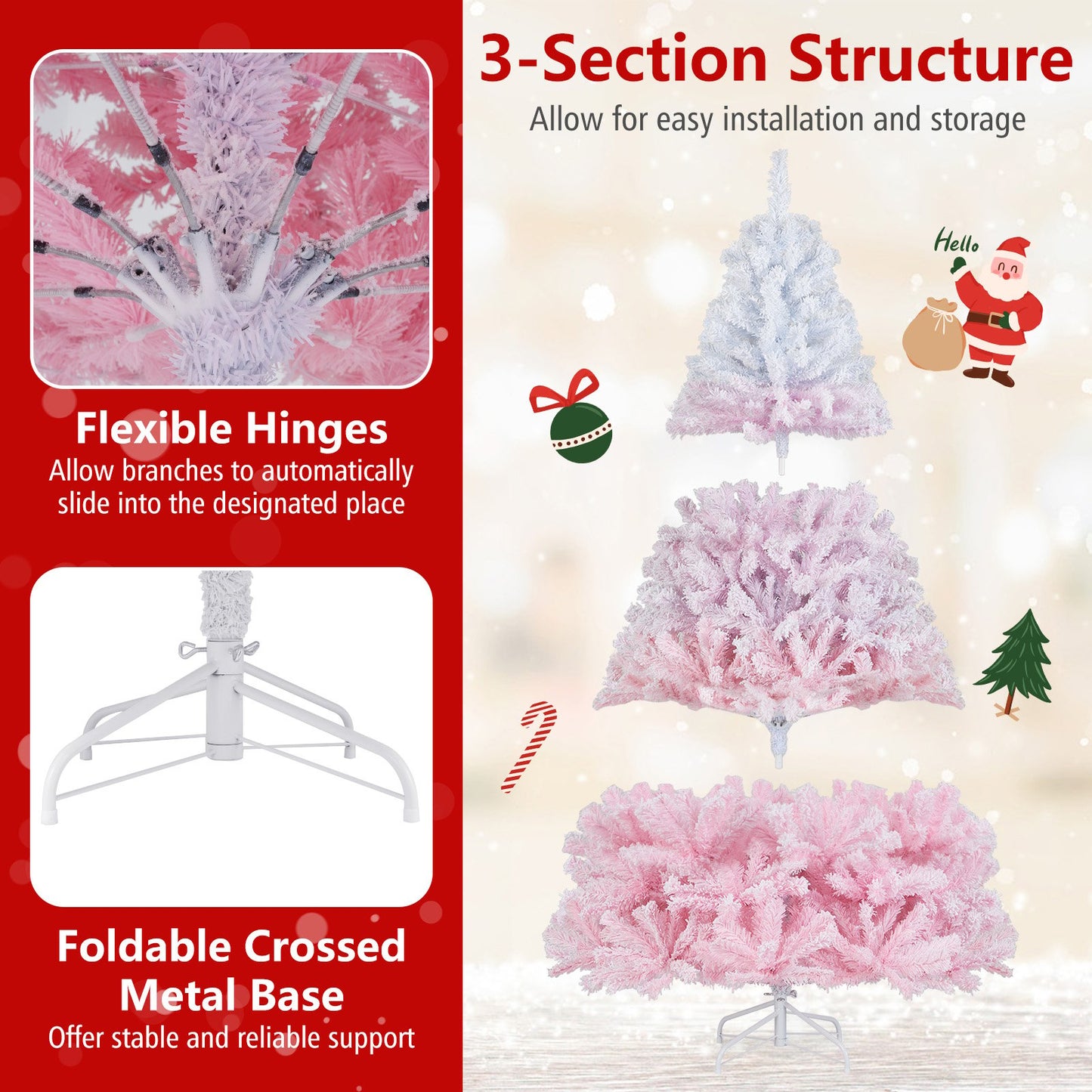 5/6/7/8 FT Artificial Christmas Tree with Warm White LED Lights and 8 Modes for Holiday-7 Feet, Pink Christmas Tree at Gallery Canada