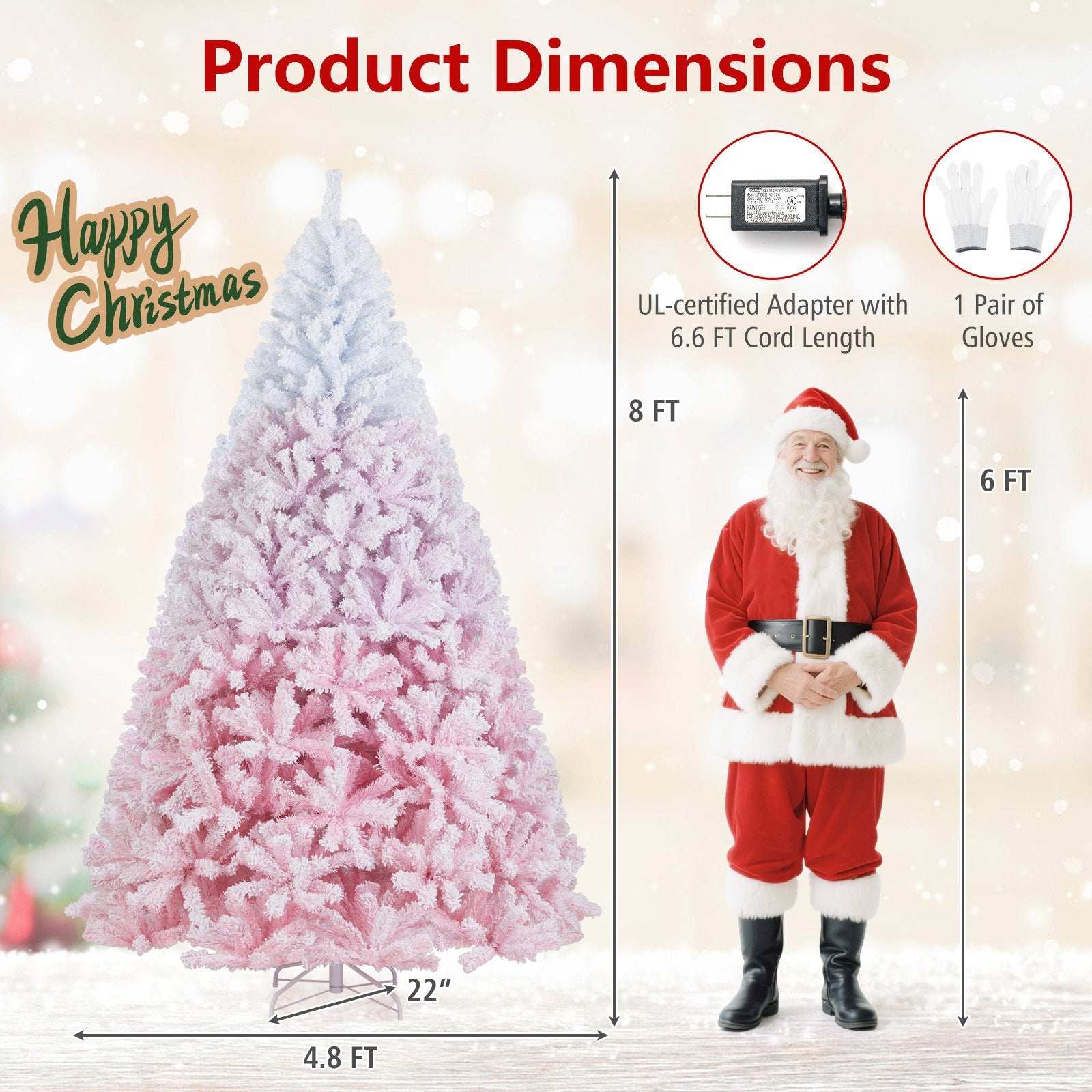 5/6/7/8 FT Artificial Christmas Tree with Warm White LED Lights and 8 Modes for Holiday-8 Feet, Pink Christmas Tree at Gallery Canada