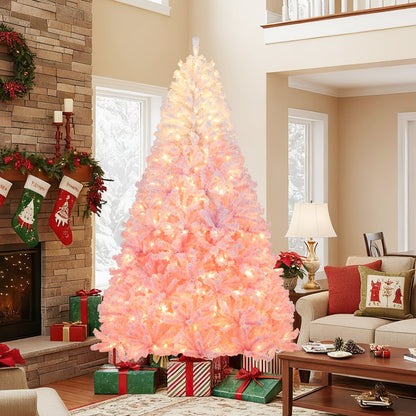 5/6/7/8 FT Artificial Christmas Tree with Warm White LED Lights and 8 Modes for Holiday-8 Feet, Pink Christmas Tree at Gallery Canada