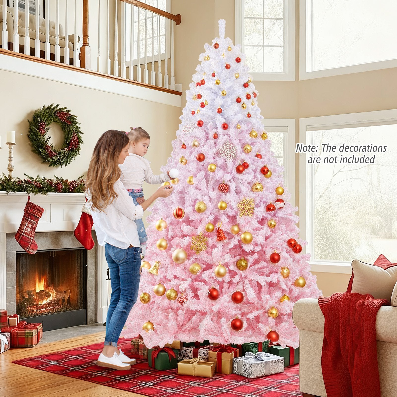 5/6/7/8 FT Artificial Christmas Tree with Warm White LED Lights and 8 Modes for Holiday-8 Feet, Pink Christmas Tree at Gallery Canada