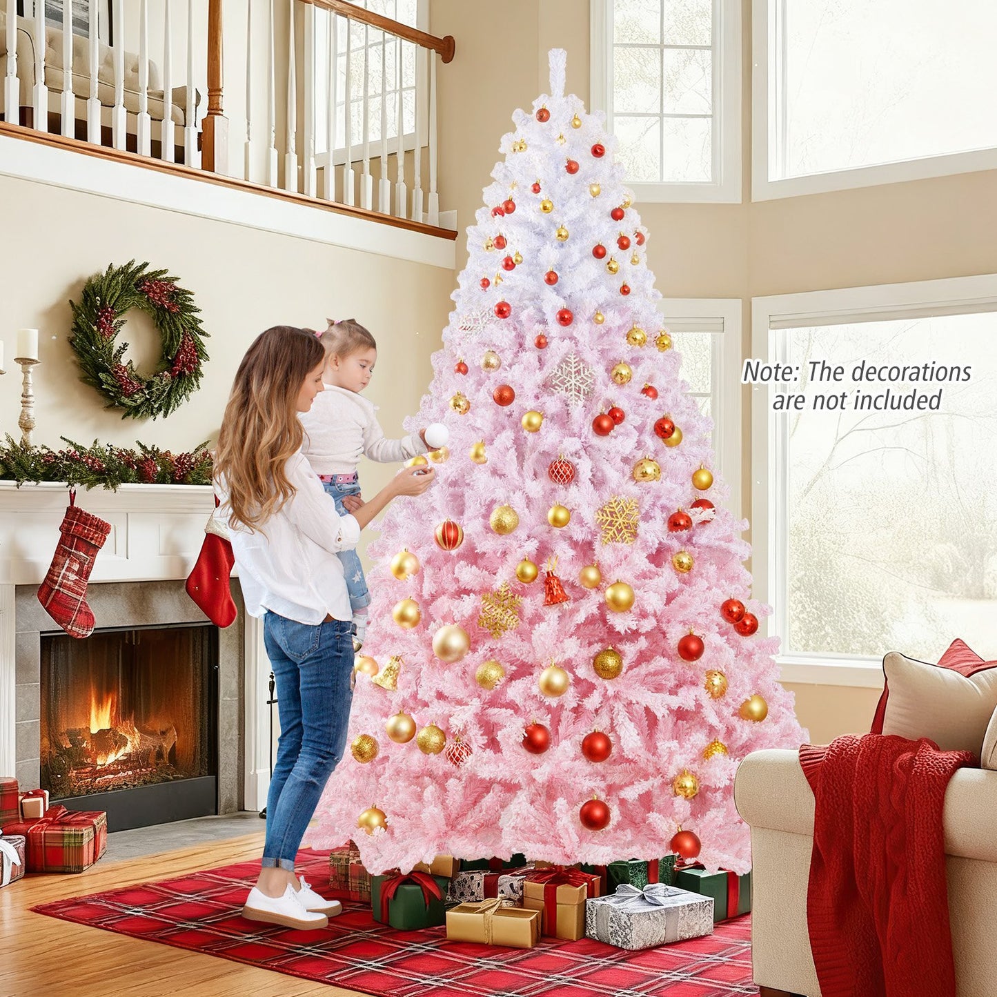 5/6/7/8 FT Artificial Christmas Tree with Warm White LED Lights and 8 Modes for Holiday-8 Feet, Pink Christmas Tree at Gallery Canada