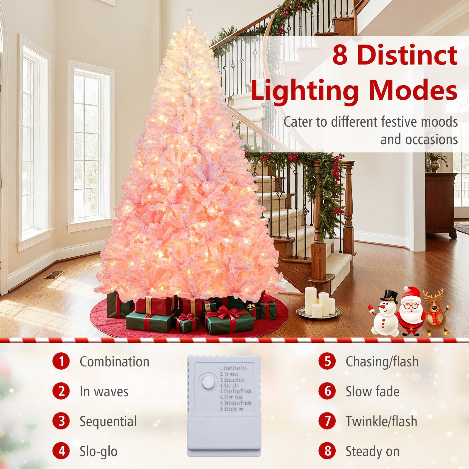 5/6/7/8 FT Artificial Christmas Tree with Warm White LED Lights and 8 Modes for Holiday-8 Feet, Pink Christmas Tree at Gallery Canada
