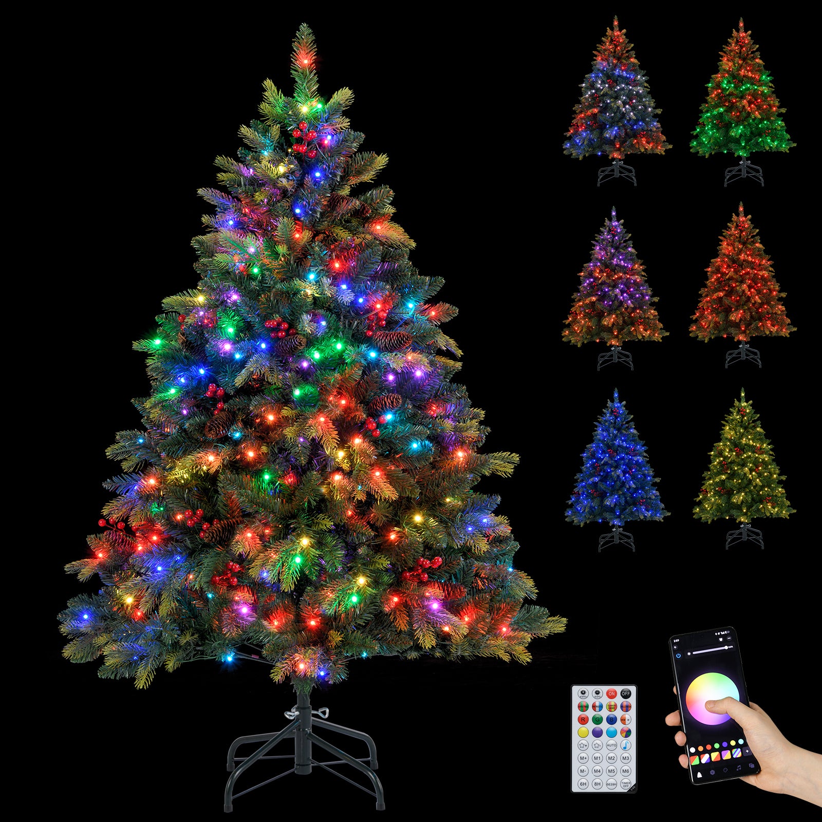5/6/7/8 FT Artificial Christmas Tree with LED Lights and Remote APP Control-5 FT, Green Christmas Tree at Gallery Canada