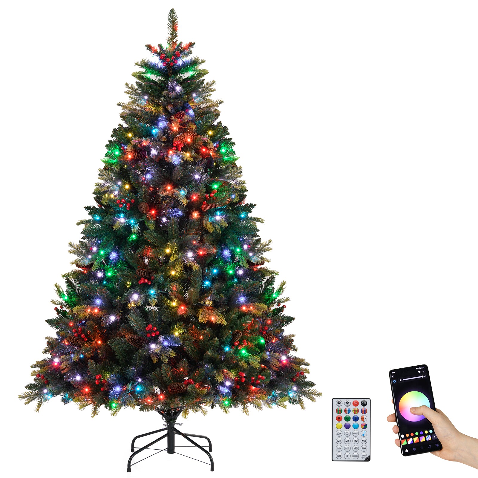 5/6/7/8 FT Artificial Christmas Tree with LED Lights and Remote APP Control-6 ft, Green Christmas Tree at Gallery Canada