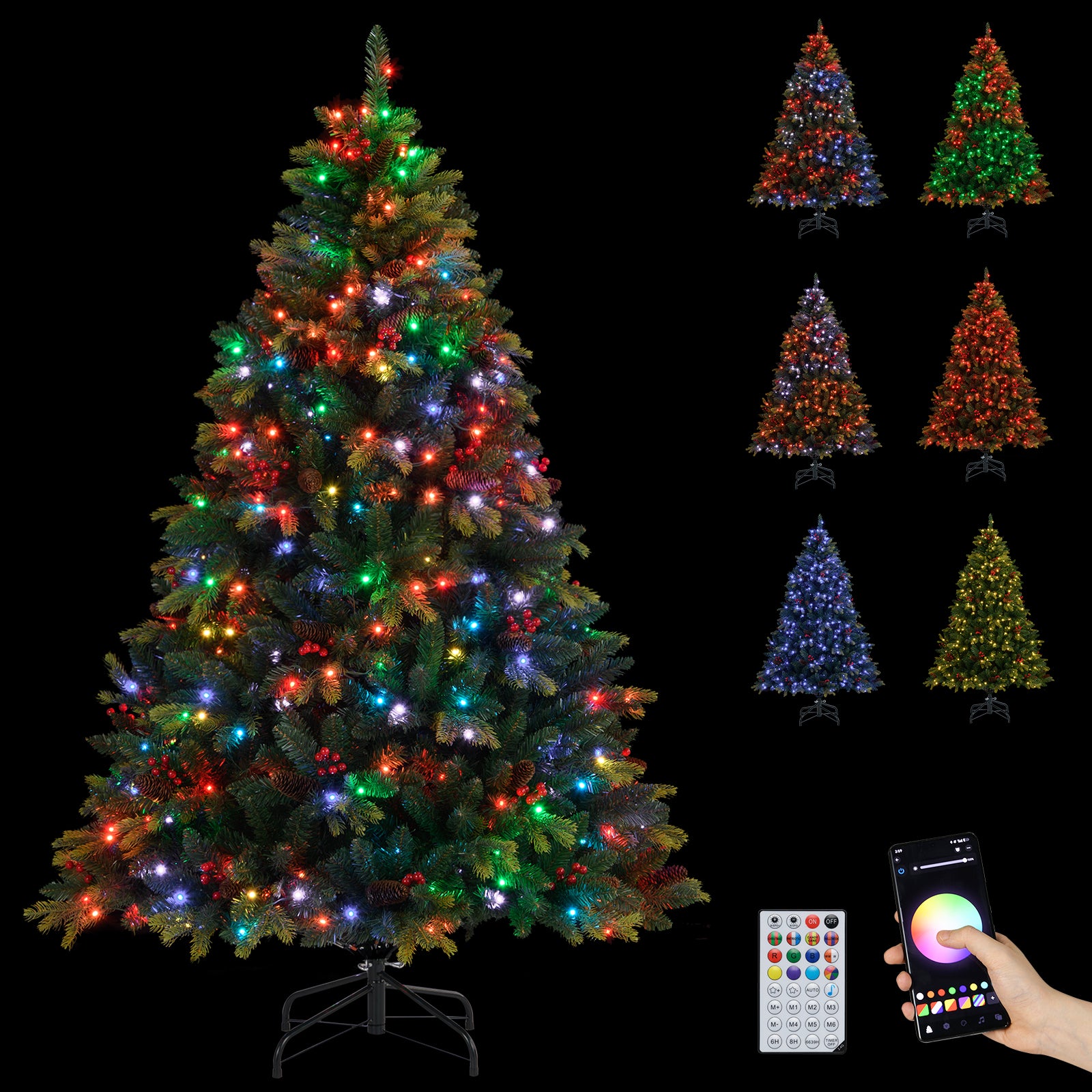5/6/7/8 FT Artificial Christmas Tree with LED Lights and Remote APP Control-6 ft, Green Christmas Tree at Gallery Canada