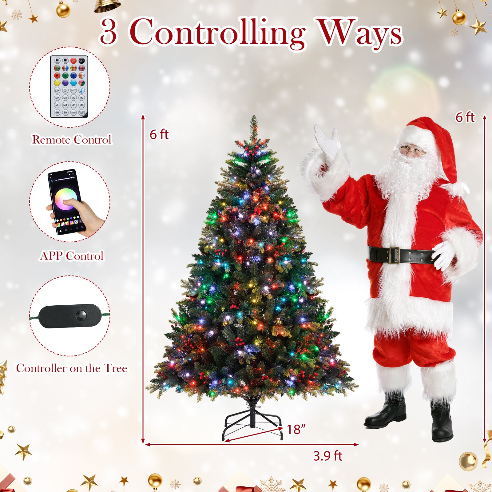 5/6/7/8 FT Artificial Christmas Tree with LED Lights and Remote APP Control-6 ft, Green Christmas Tree at Gallery Canada