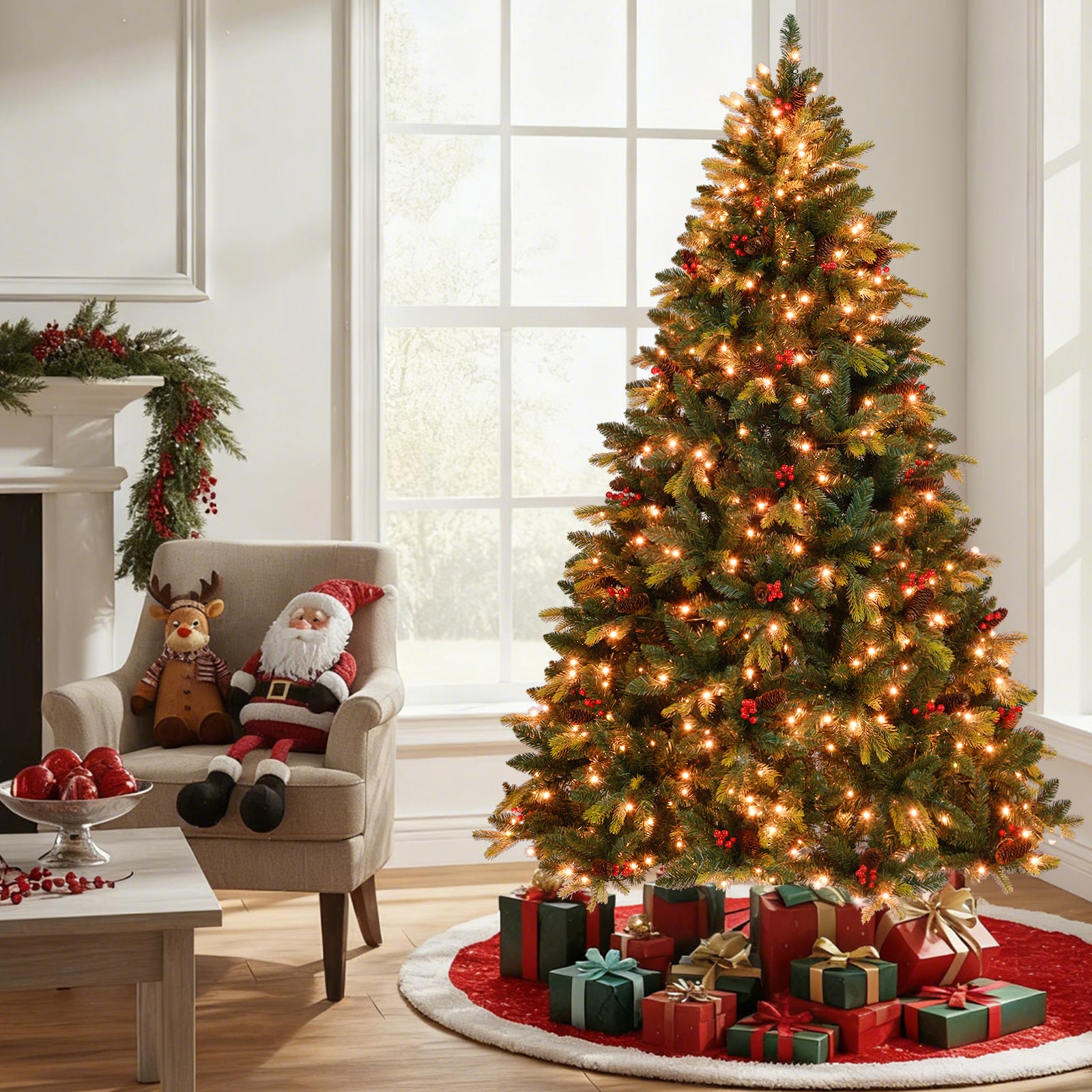 5/6/7/8 FT Artificial Christmas Tree with LED Lights and Remote APP Control-7 ft, Green Christmas Tree at Gallery Canada