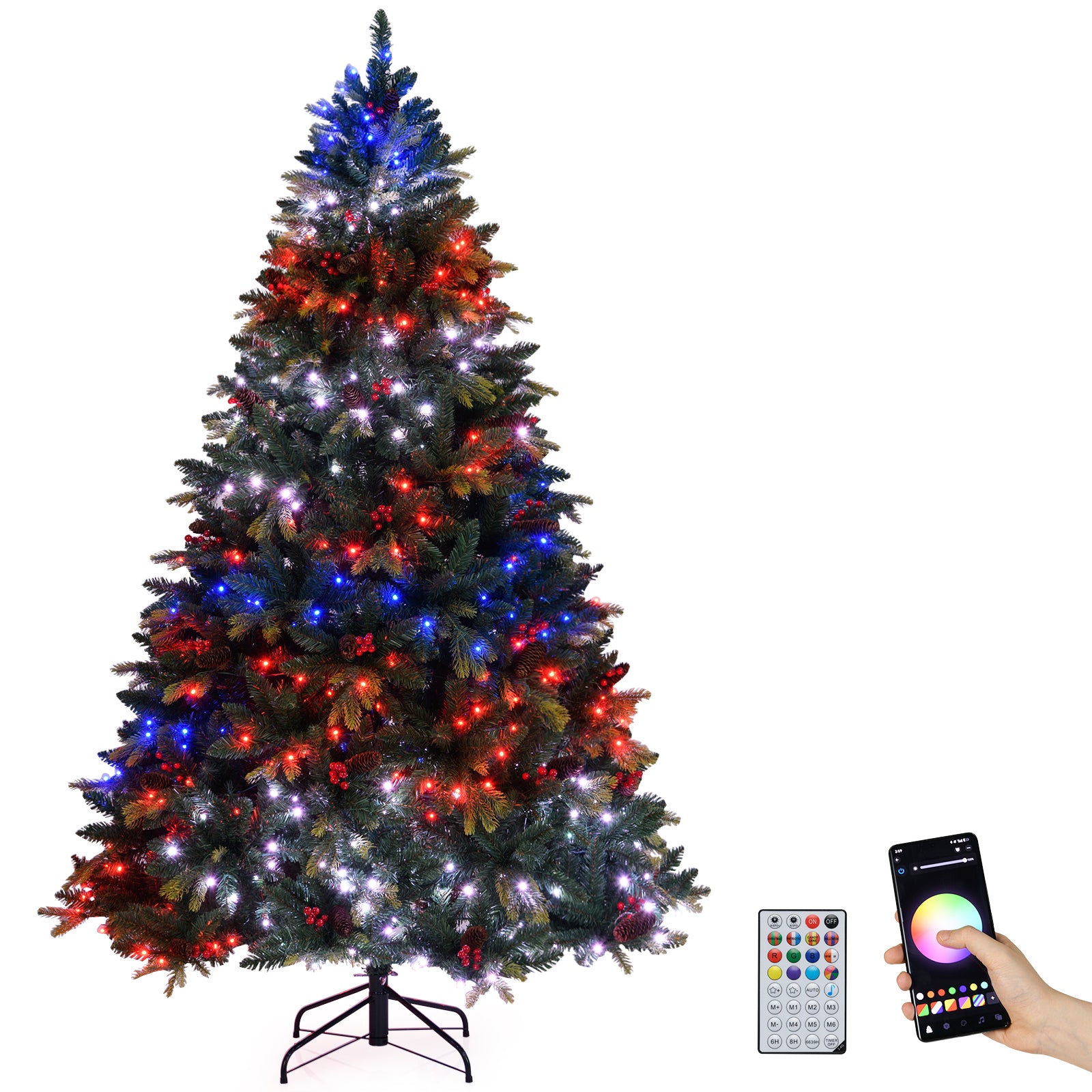 5/6/7/8 FT Artificial Christmas Tree with LED Lights and Remote APP Control-7 ft, Green Christmas Tree at Gallery Canada